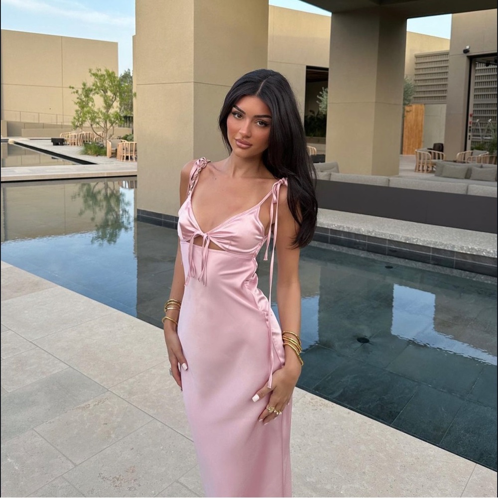 Zara Satin Pink Tie-Shoulder Slip Dress